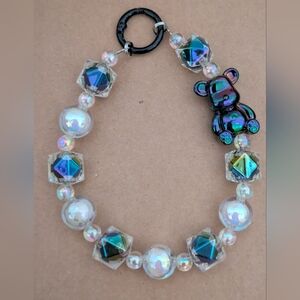 Teddy PhoneCharm Beaded Bracelet - Black/Pearl